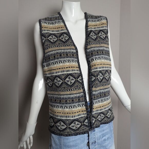 Vintage Robert Scott Wool Vest Women’s Small Zip Up Grey Yellow White - Picture 5 of 10